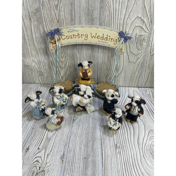 Mary's Moo Moo's Cows Lot of 9 Pieces Marriage Wedding Theme Enesco Vintage - Picture 1 of 9